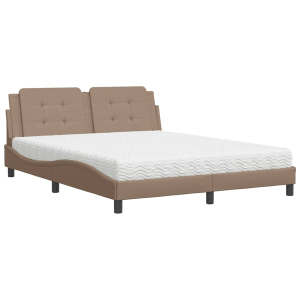 vidaXL Bed with Mattress "Zadar" Cappuccino Brown 160x200 cm Faux Leather