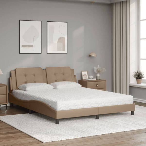 vidaXL Bed with Mattress "Zadar" Cappuccino Brown 160x200 cm Faux Leather
