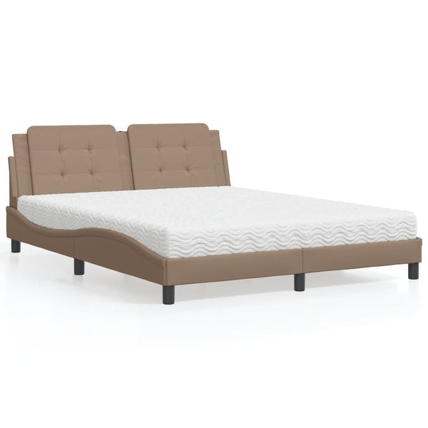 vidaXL Bed with Mattress "Zadar" Cappuccino Brown 160x200 cm Faux Leather