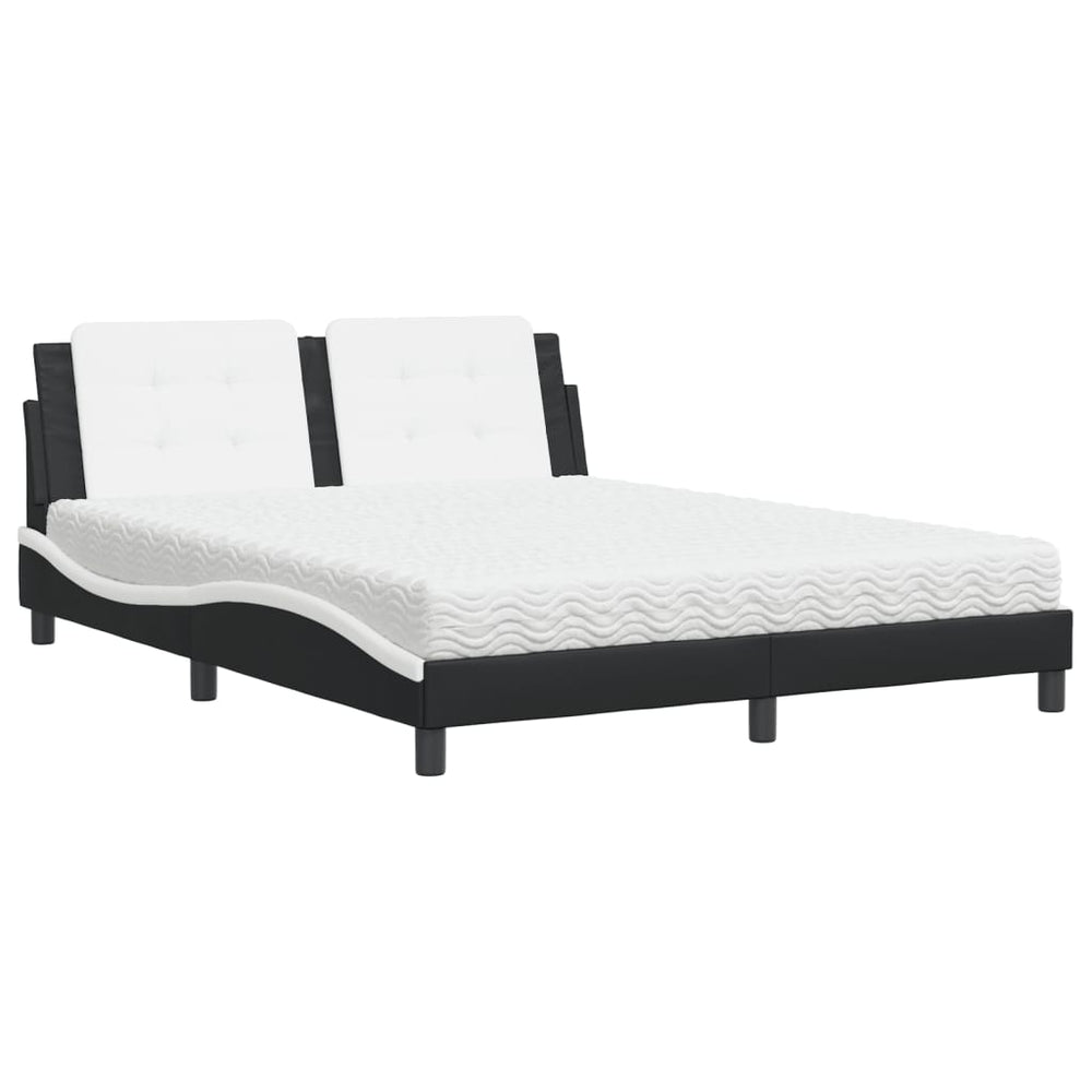 vidaXL Bed with Mattress "Zadar" Black and White 160x200 cm Faux Leather