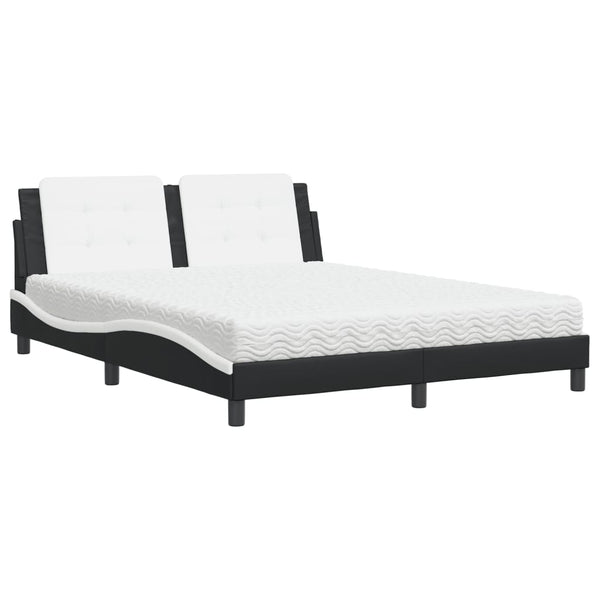 vidaXL Bed with Mattress "Zadar" Black and White 160x200 cm Faux Leather