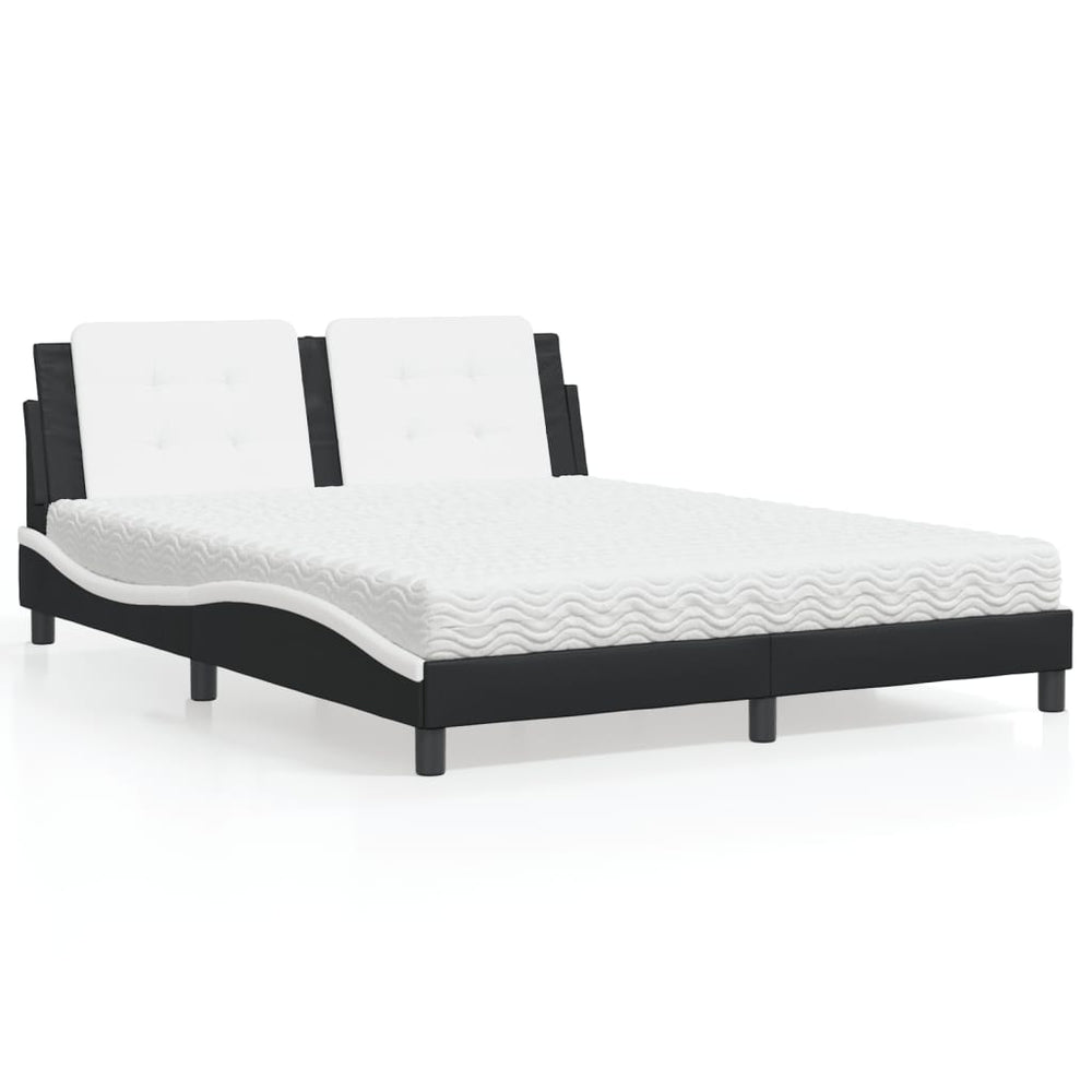 vidaXL Bed with Mattress "Zadar" Black and White 160x200 cm Faux Leather