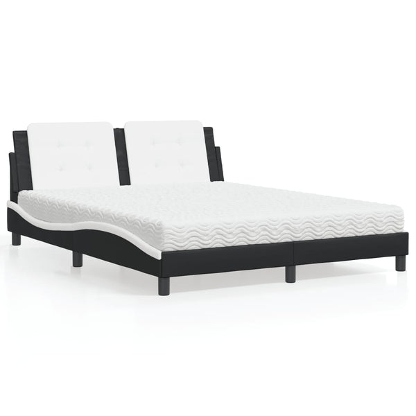 vidaXL Bed with Mattress "Zadar" Black and White 160x200 cm Faux Leather