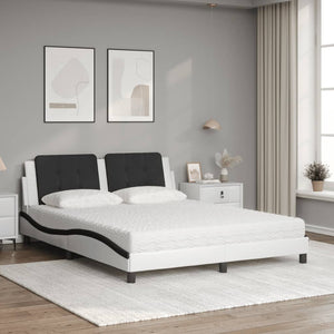vidaXL Bed with Mattress "Zadar" White and Black 160x200 cm Faux Leather