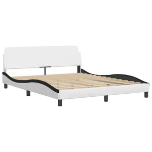 vidaXL Bed with Mattress "Zadar" White and Black 160x200 cm Faux Leather