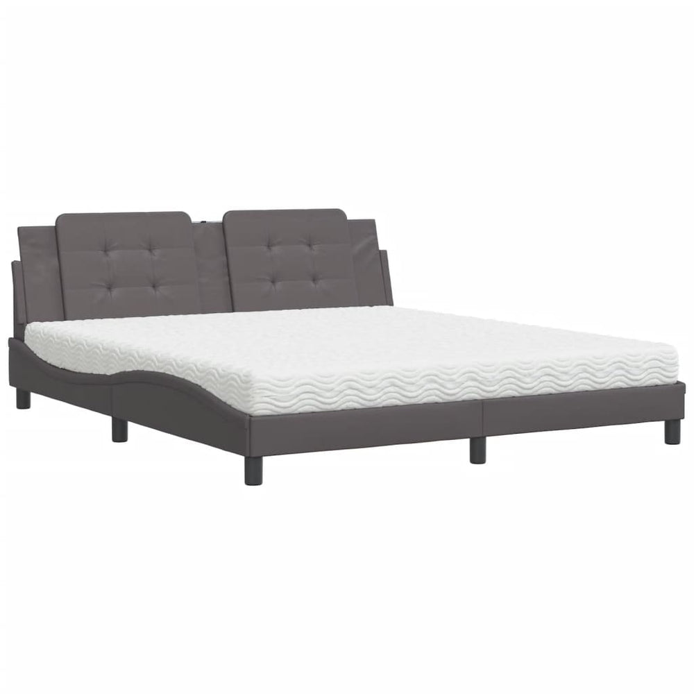 vidaXL Bed with Mattress "Zadar" Grey 180x200 cm Faux Leather
