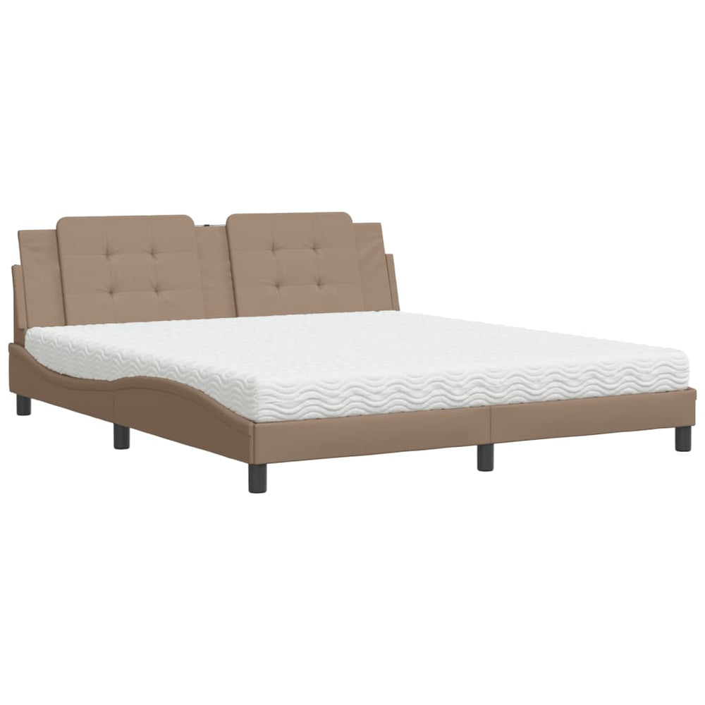 vidaXL Bed with Mattress "Zadar" Cappuccino-Brown 180x200 cm Faux Leather