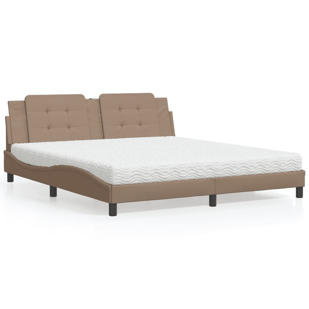 vidaXL Bed with Mattress "Zadar" Cappuccino-Brown 180x200 cm Faux Leather