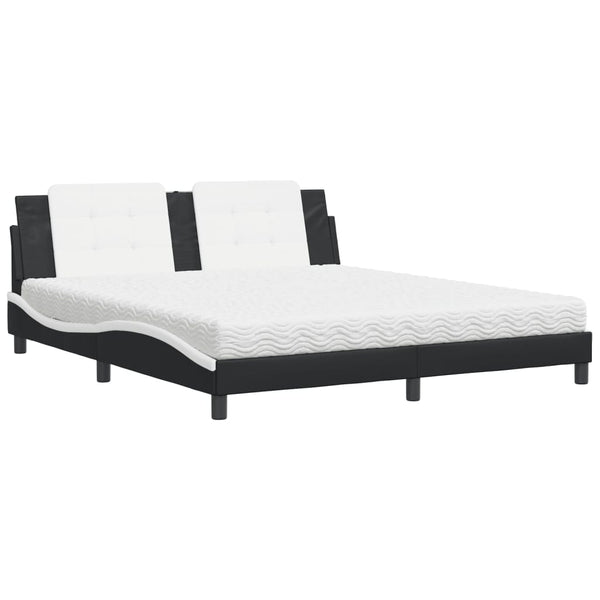 vidaXL "Zadar" Bed with Mattress Black and White 180x200 cm Faux Leather