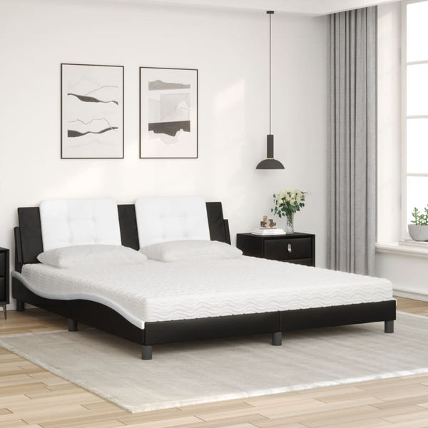 vidaXL "Zadar" Bed with Mattress Black and White 180x200 cm Faux Leather