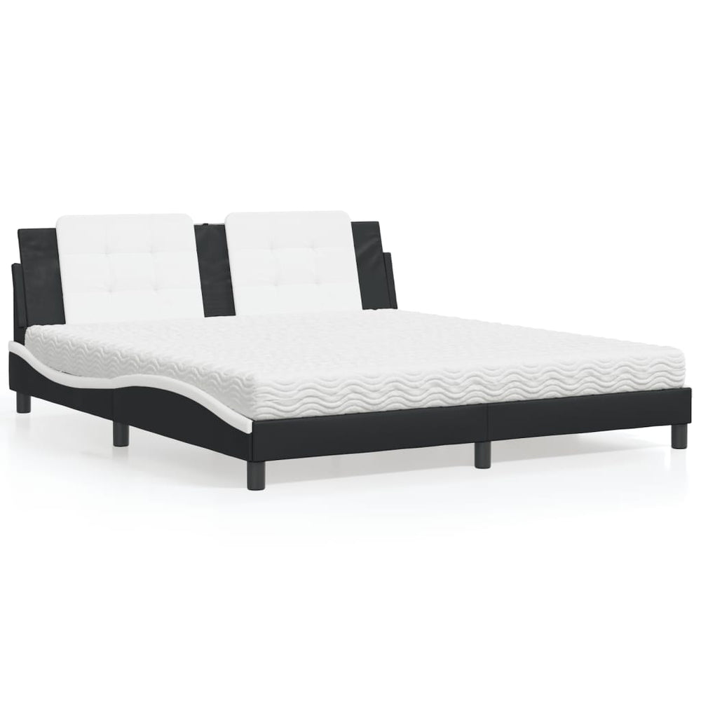 vidaXL "Zadar" Bed with Mattress Black and White 180x200 cm Faux Leather