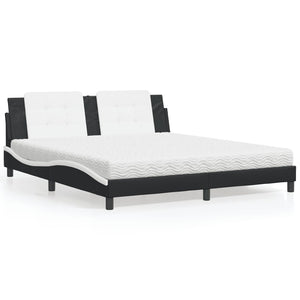 vidaXL "Zadar" Bed with Mattress Black and White 180x200 cm Faux Leather