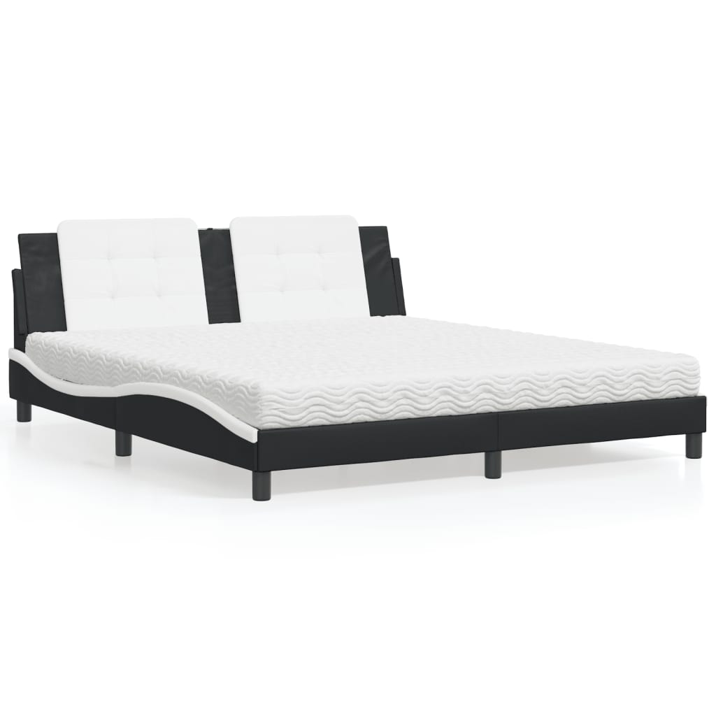 vidaXL "Zadar" Bed with Mattress Black and White 180x200 cm Faux Leather