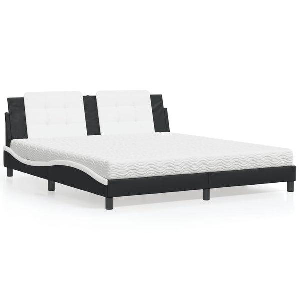 vidaXL "Zadar" Bed with Mattress Black and White 180x200 cm Faux Leather