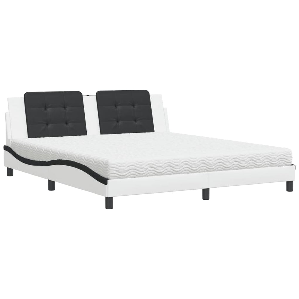 vidaXL Bed with Mattress "Zadar" White and Black 180x200 cm Faux Leather