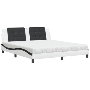 vidaXL Bed with Mattress "Zadar" White and Black 180x200 cm Faux Leather