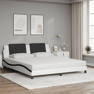 vidaXL Bed with Mattress "Zadar" White and Black 180x200 cm Faux Leather