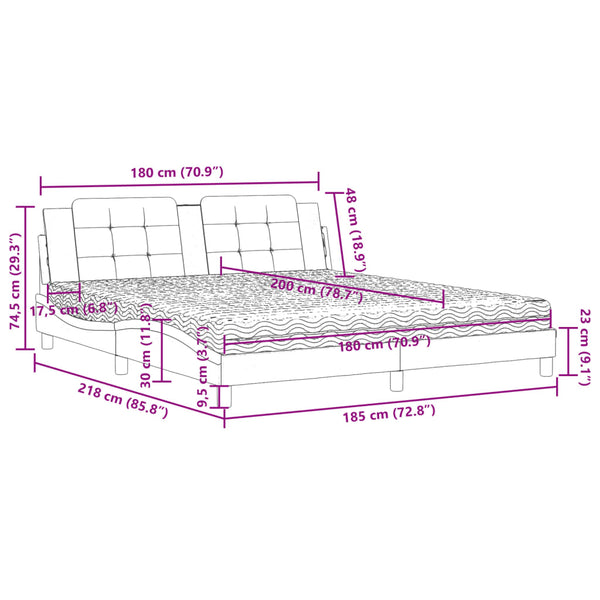 vidaXL Bed with Mattress "Zadar" White and Black 180x200 cm Faux Leather