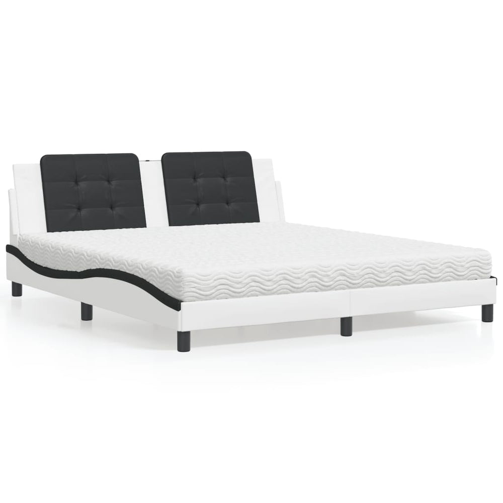 vidaXL Bed with Mattress "Zadar" White and Black 180x200 cm Faux Leather