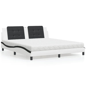 vidaXL Bed with Mattress "Zadar" White and Black 180x200 cm Faux Leather