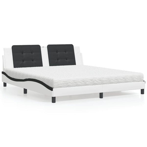 vidaXL Bed with Mattress "Zadar" White and Black 180x200 cm Faux Leather