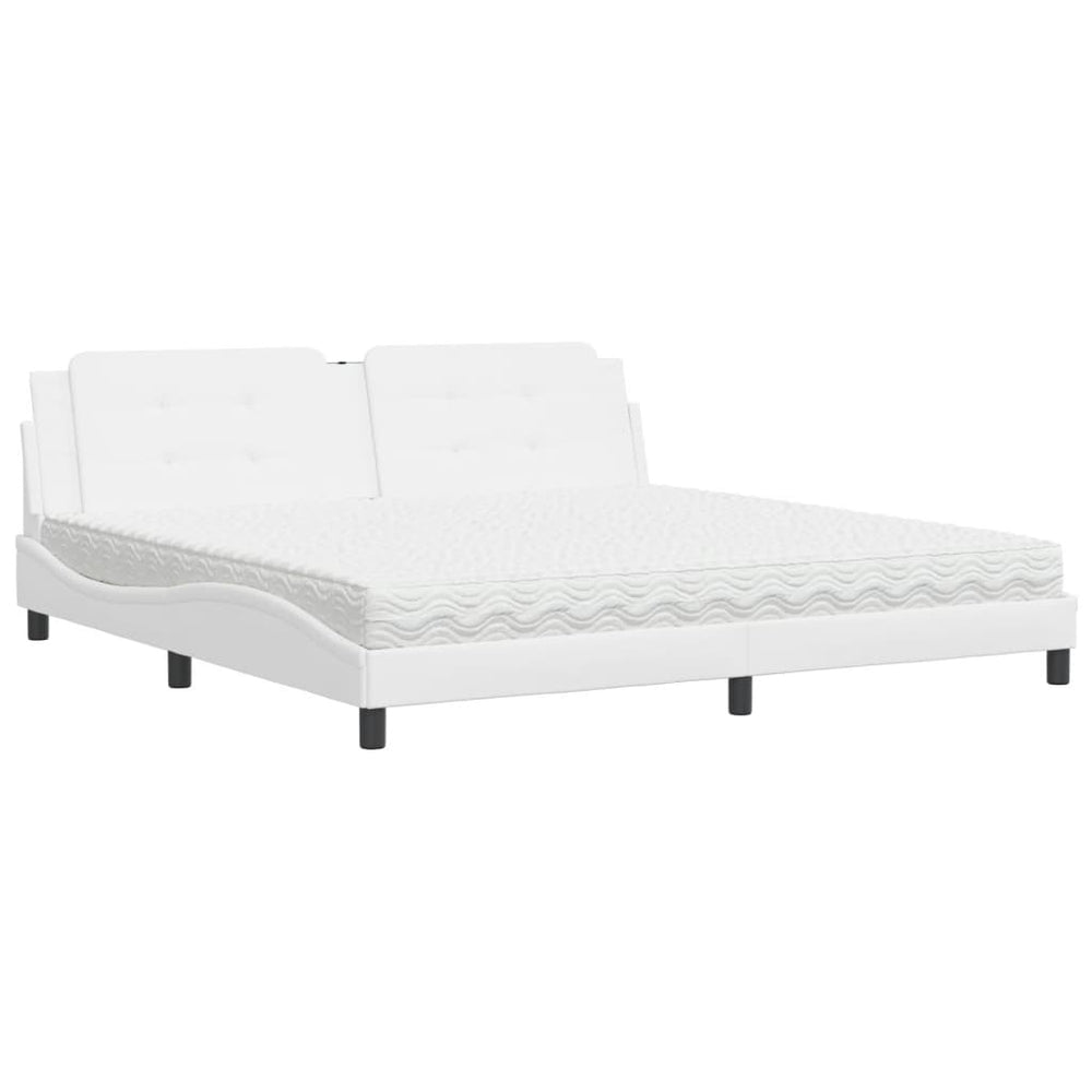 vidaXL Bed with mattress "Zadar" White 200x200 cm Faux leather