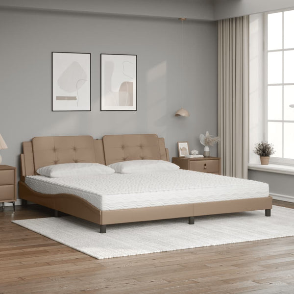 vidaXL Bed with Mattress "Zadar" Cappuccino Brown 200x200 cm Faux Leather