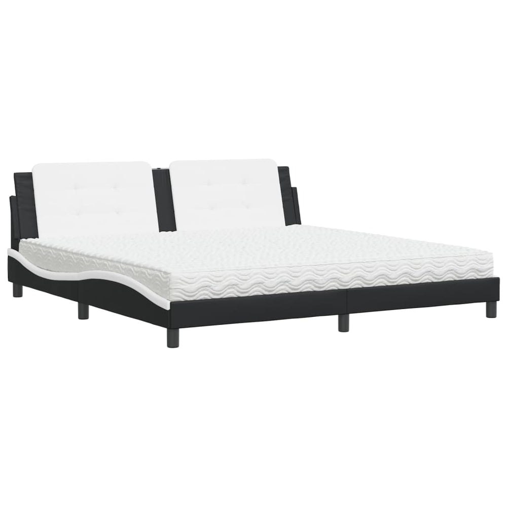 vidaXL Bed with Mattress "Zadar" Black and White 200x200 cm Faux Leather
