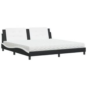 vidaXL Bed with Mattress "Zadar" Black and White 200x200 cm Faux Leather