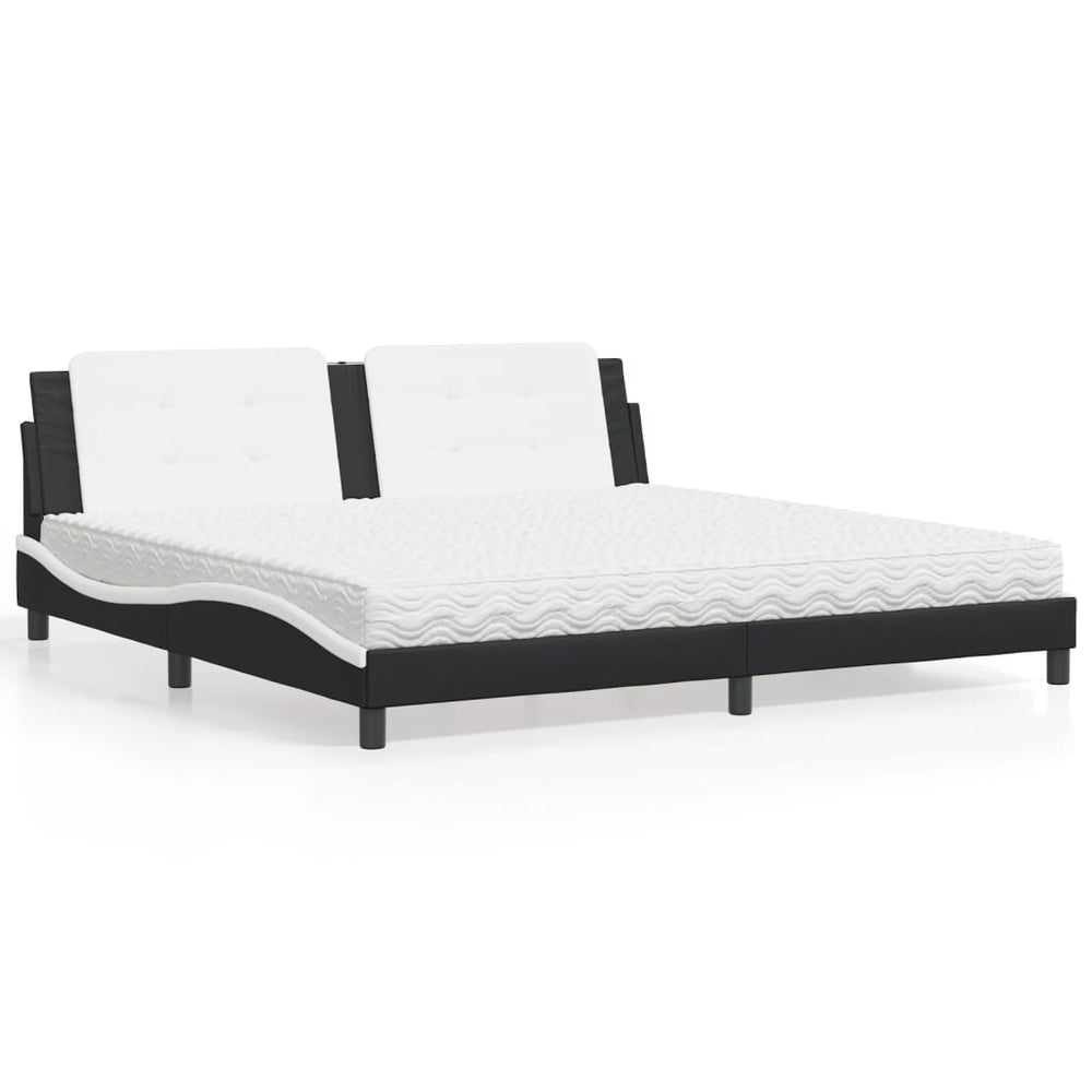 vidaXL Bed with Mattress "Zadar" Black and White 200x200 cm Faux Leather