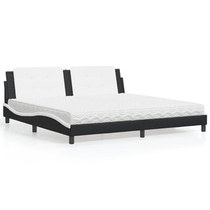 vidaXL Bed with Mattress "Zadar" Black and White 200x200 cm Faux Leather