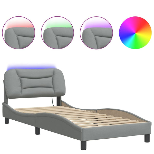 vidaXL LED Bed Frame without Mattress "Hvar" Light Grey 80x200 cm Fabric