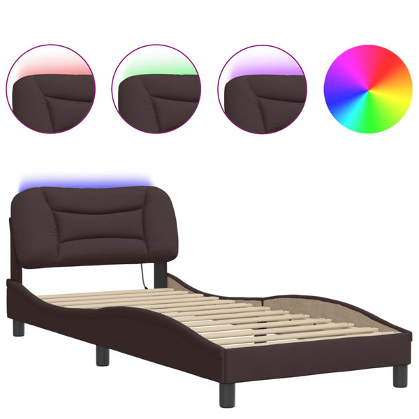 vidaXL LED Bed Frame without Mattress "Hvar" Dark Brown 80x200 cm Fabric