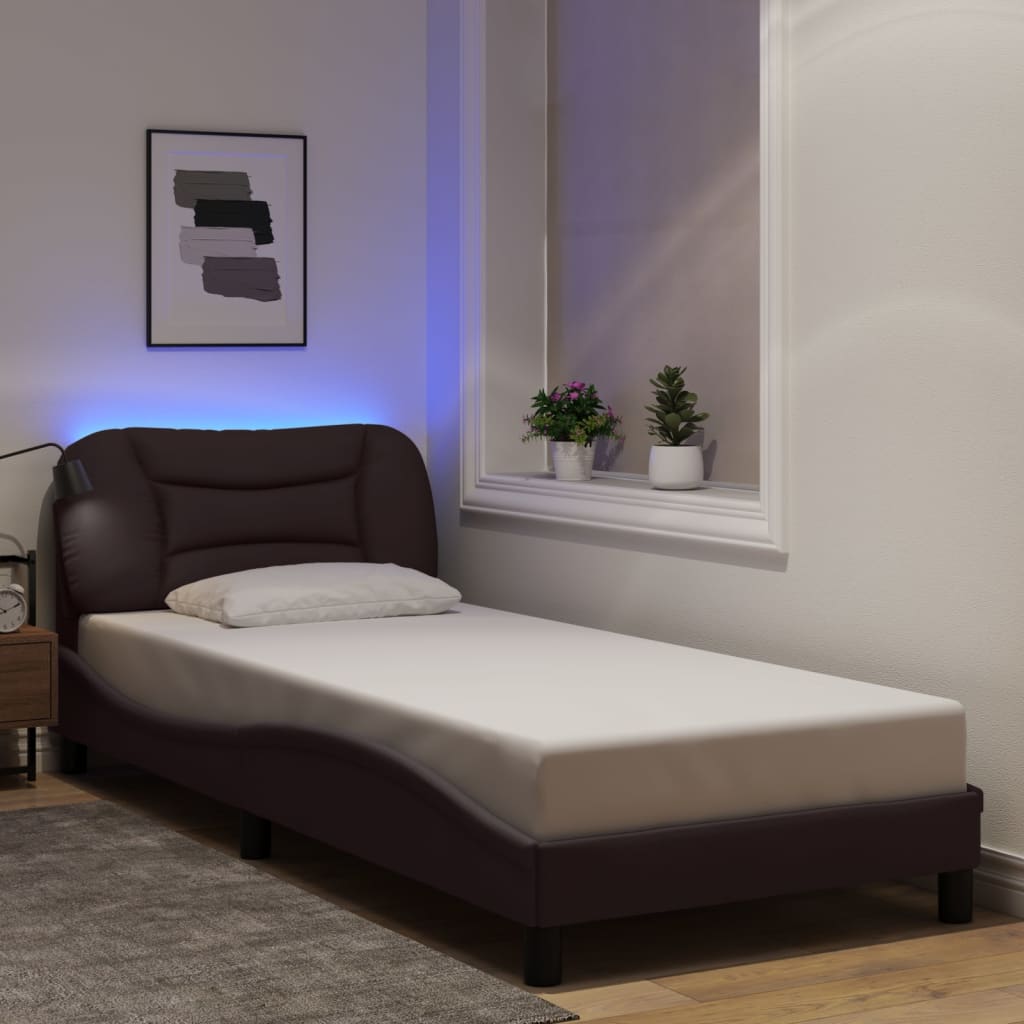 vidaXL LED Bed Frame without Mattress "Hvar" Dark Brown 80x200 cm Fabric