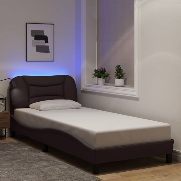 vidaXL LED Bed Frame without Mattress "Hvar" Dark Brown 80x200 cm Fabric