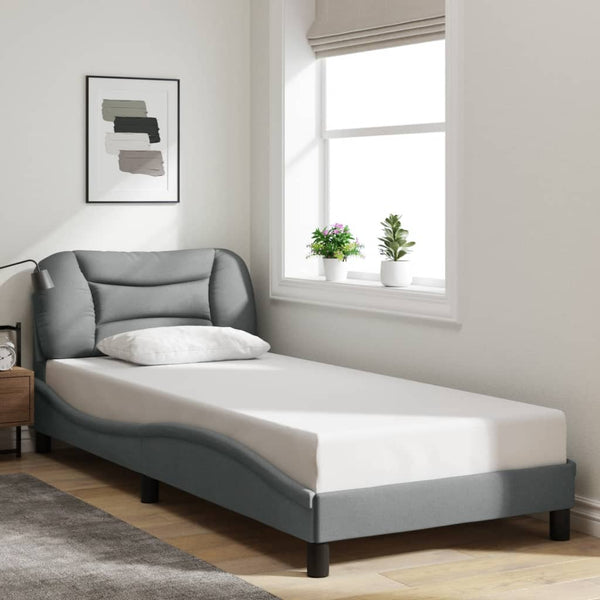 vidaXL LED Bed Frame without Mattress "Hvar" Light Grey 90x190 cm Fabric