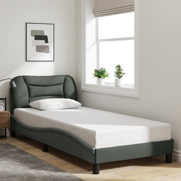 vidaXL Hvar Fabric LED Bed Frame without Mattress Dark Grey 90x190 cm
