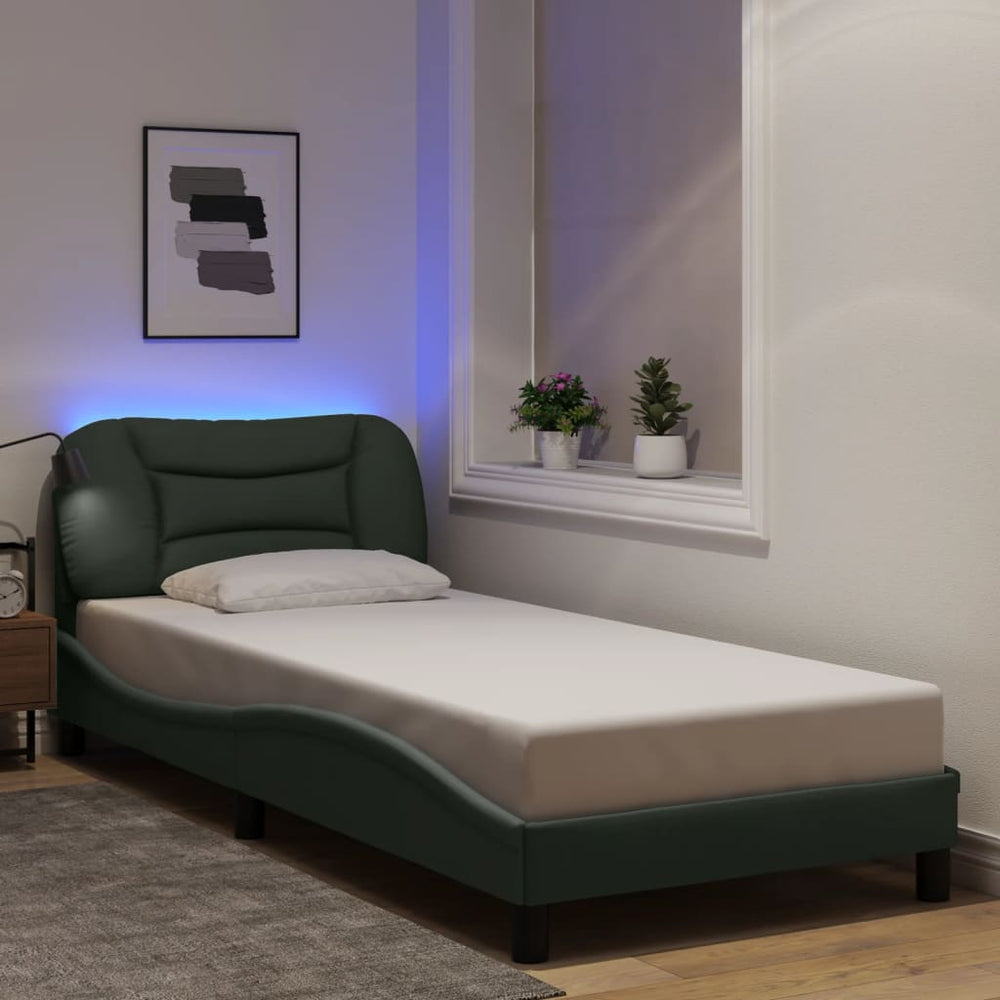 vidaXL Hvar Fabric LED Bed Frame without Mattress Dark Grey 90x190 cm