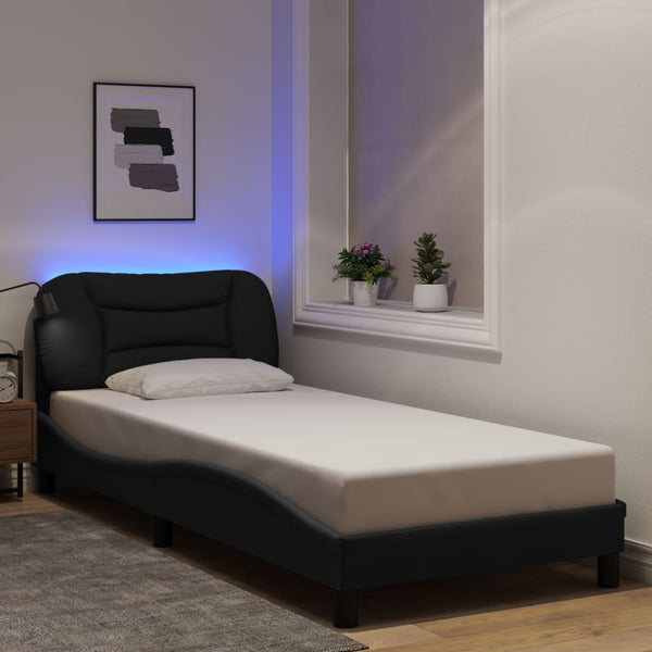 vidaXL LED Bed Frame without Mattress "Hvar" Black 90x190 cm Fabric