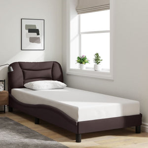 vidaXL Bed Frame with LED, without Mattress, "Hvar" Dark Brown 90x190 cm Fabric