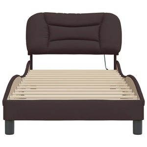 vidaXL Bed Frame with LED, without Mattress, "Hvar" Dark Brown 90x190 cm Fabric