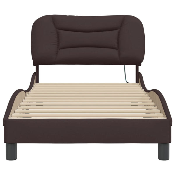 vidaXL Bed Frame with LED, without Mattress, "Hvar" Dark Brown 90x190 cm Fabric