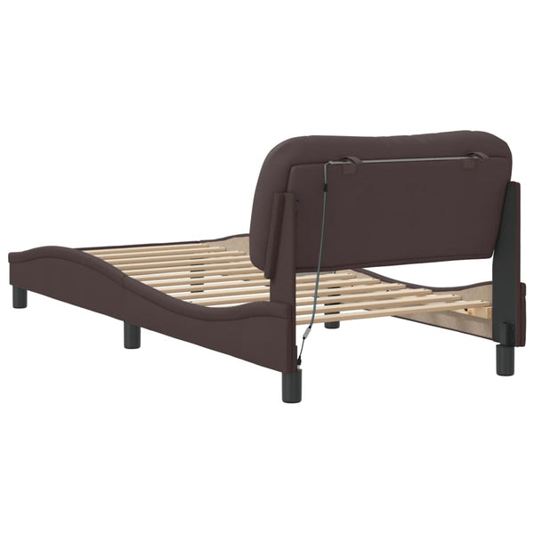 vidaXL Bed Frame with LED, without Mattress, "Hvar" Dark Brown 90x190 cm Fabric