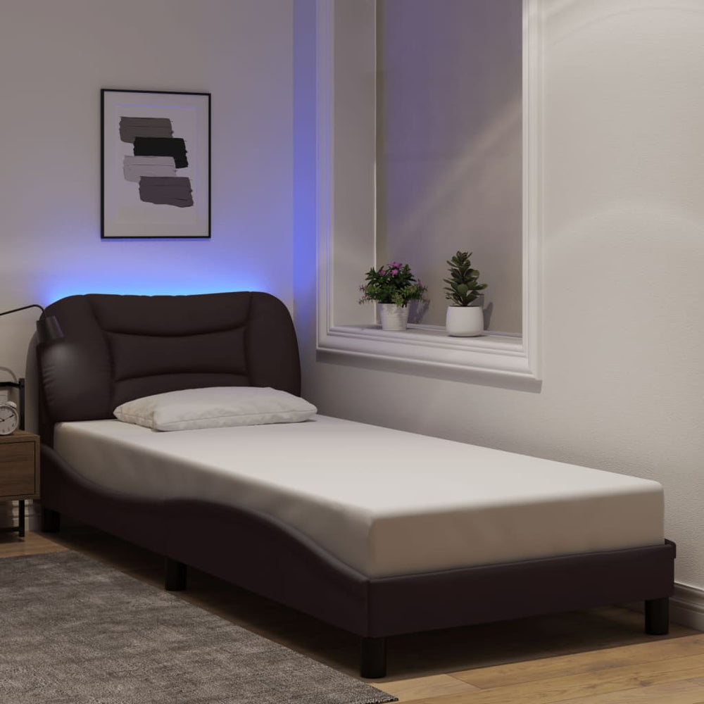 vidaXL Bed Frame with LED, without Mattress, "Hvar" Dark Brown 90x190 cm Fabric