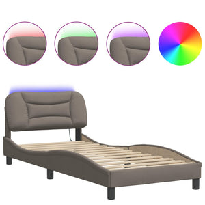 vidaXL LED Bed Frame without Mattress "Hvar" Taupe 90x190 cm Fabric