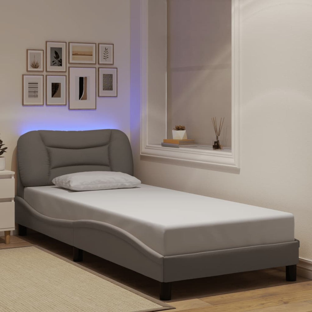 vidaXL LED Bed Frame without Mattress "Hvar" Taupe 90x190 cm Fabric