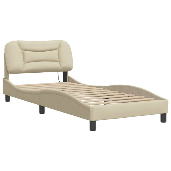 vidaXL LED Bed Frame without Mattress "Hvar" Cream 90x190 cm Fabric