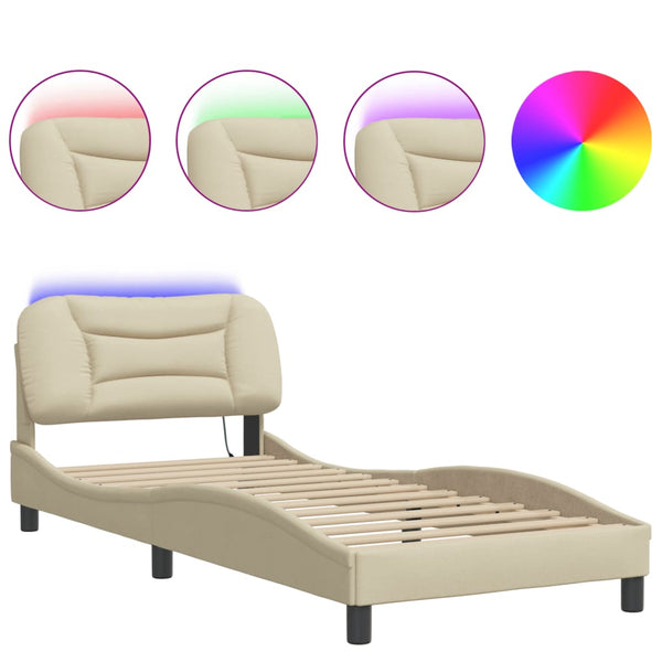 vidaXL LED Bed Frame without Mattress "Hvar" Cream 90x190 cm Fabric