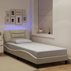 vidaXL LED Bed Frame without Mattress "Hvar" Cream 90x190 cm Fabric
