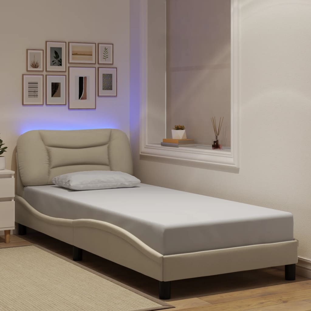 vidaXL LED Bed Frame without Mattress "Hvar" Cream 90x190 cm Fabric